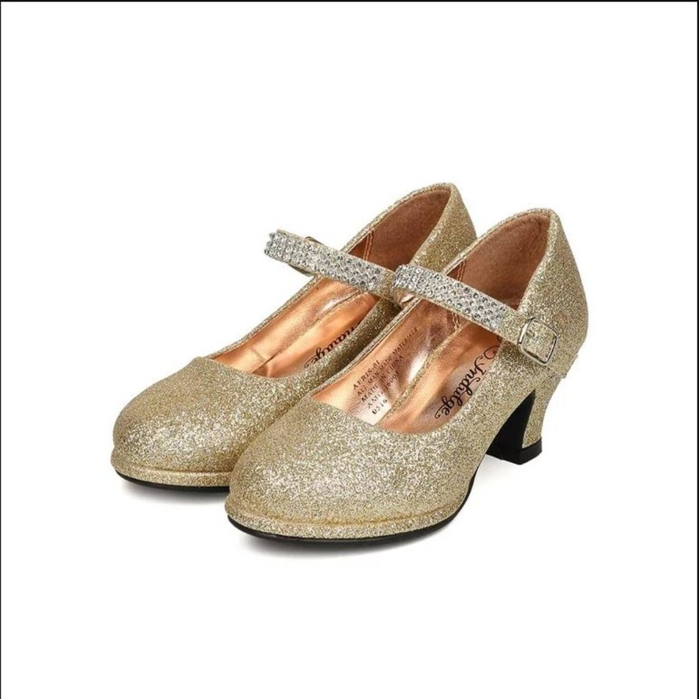 Little Girl Glittler PU Rhinestones Mary Jane Kiddie Heel Pump - Gold